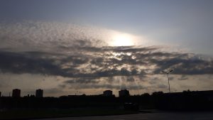 nori, raze, soare, peste oras